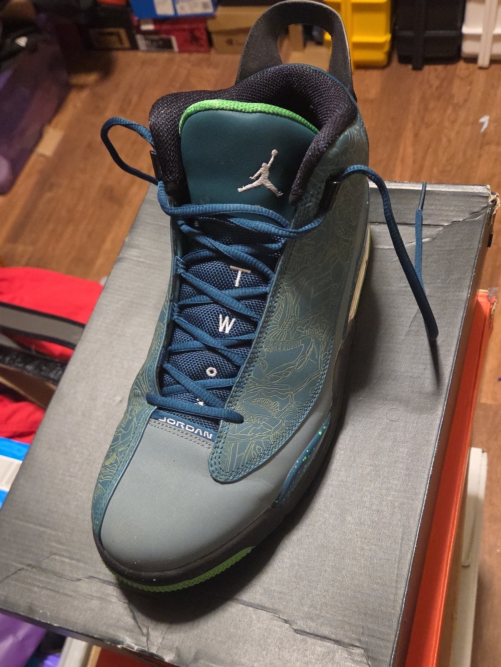 Jordan Men's Basketball Sneakers - Teal and Green Accents